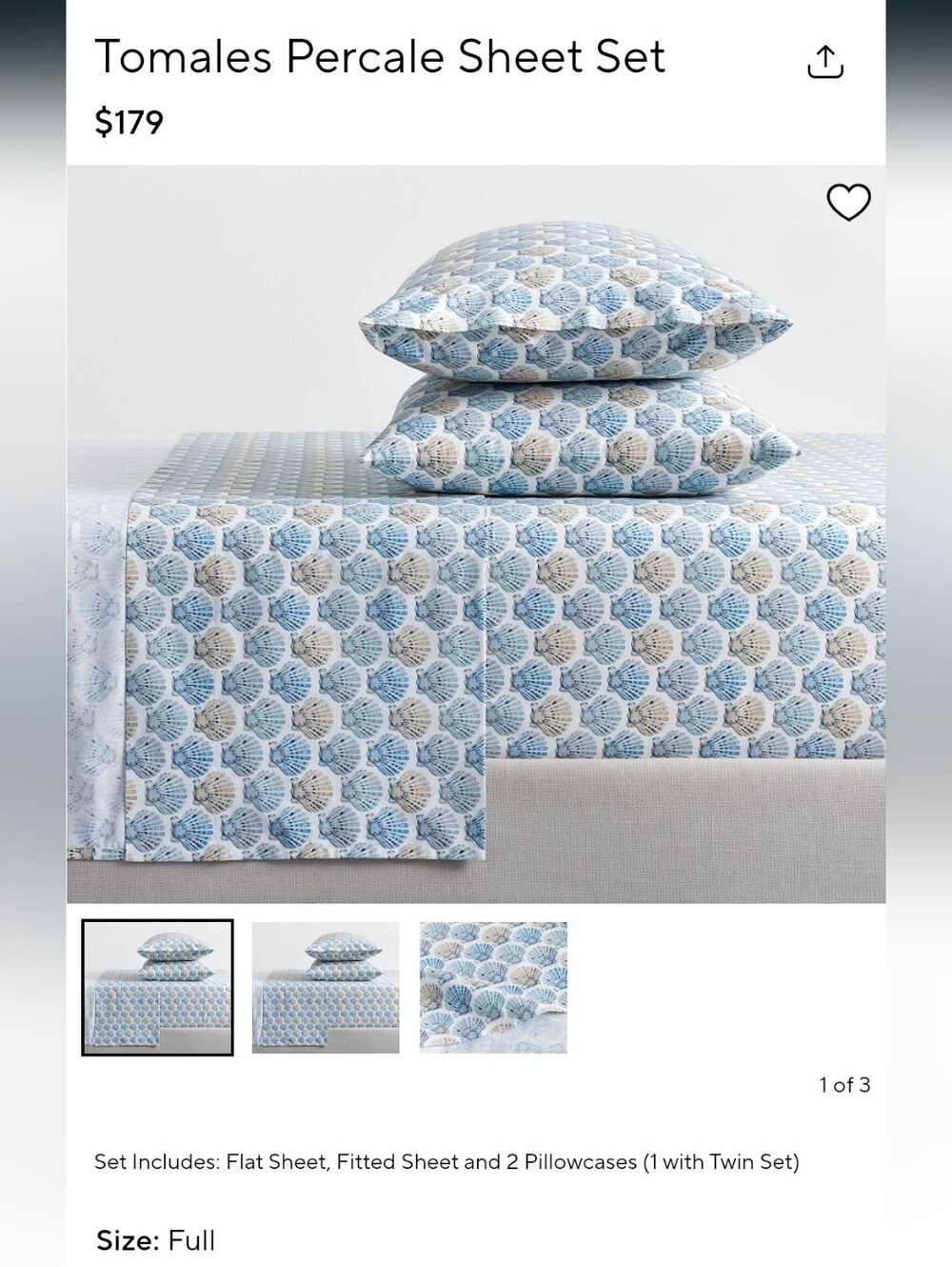 Pottery Barn - Tomales Percale Sheet Set, Size FULL